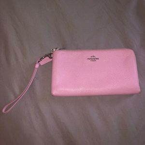 Coach Pink Double Zipper Large Wristlet